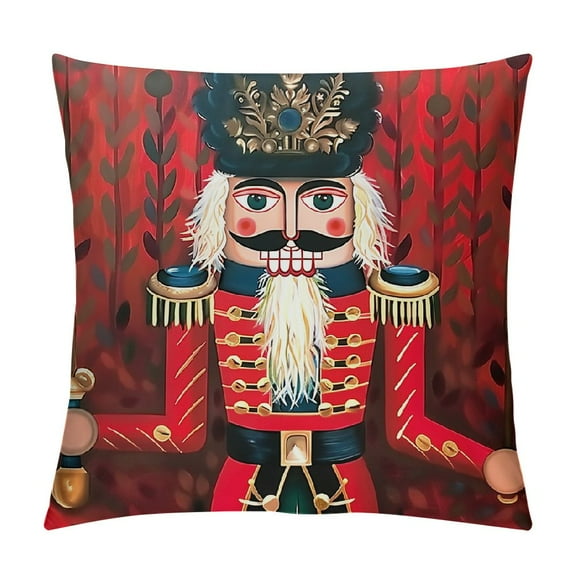 Shiartex Short Plush Nutcracker Pillow Covers Soldier with Red Jacket Throw Pillows White