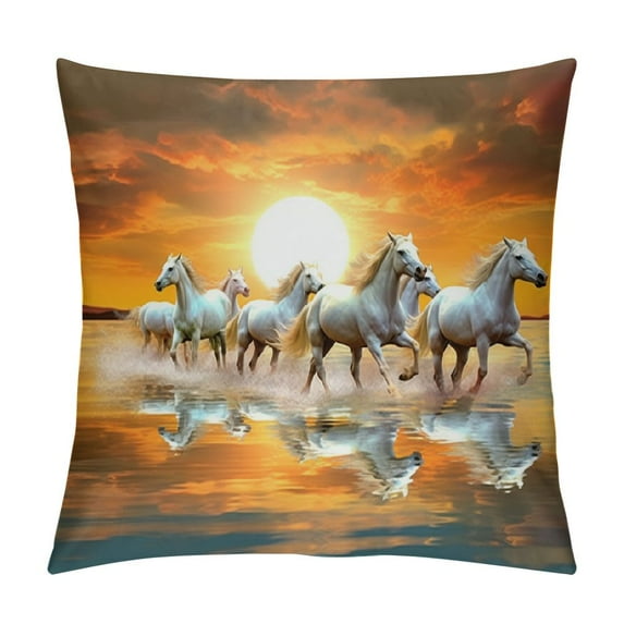 Shiartex Short Plush Pillowcase 1 Piece - A Galloping Horse for Home Decor White
