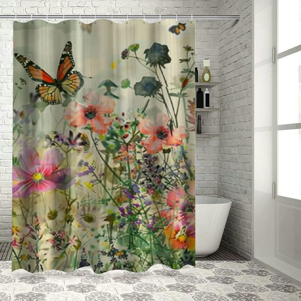 Shiartex Shower Curtain, Fabric Shower Curtain, Floral Shower Curtain, Weighted Shower Curtain Hem, Shower Curtains for Bathroom, Waterproof Shower Curtain White
