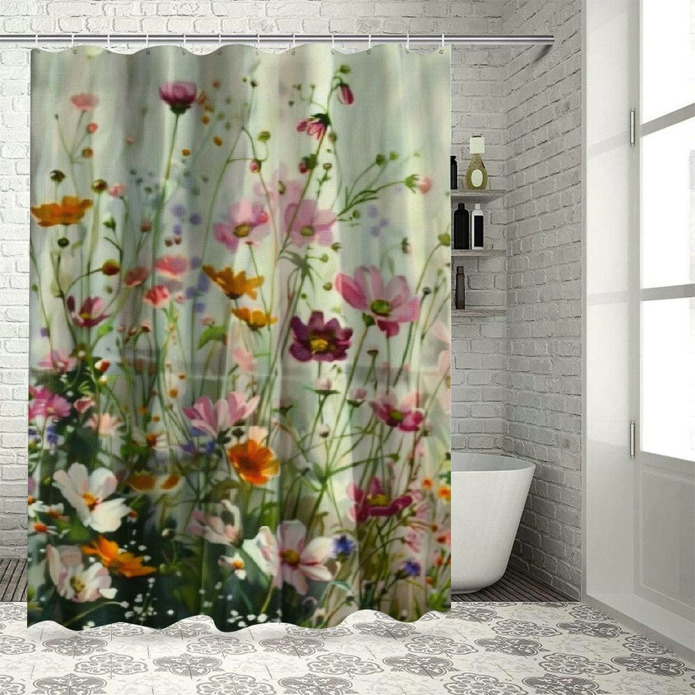 Tenda Doccia In Poliestere Idrorepellente Con Fiori: La Tenda Da Bagno Lavabile In Lavatrice, Con Asciugatura Rapida E 12 Anelli Inclusi! (Blu)