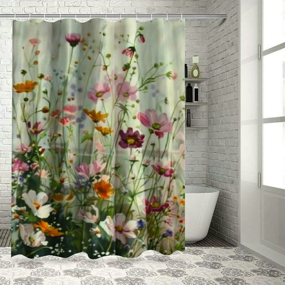 Shiartex Shower Curtain, Flower Shower Curtain, Waterproof Bathroom Shower Curtains, Shower Curtains for Bathroom,Cloth Shower Curtain with White
