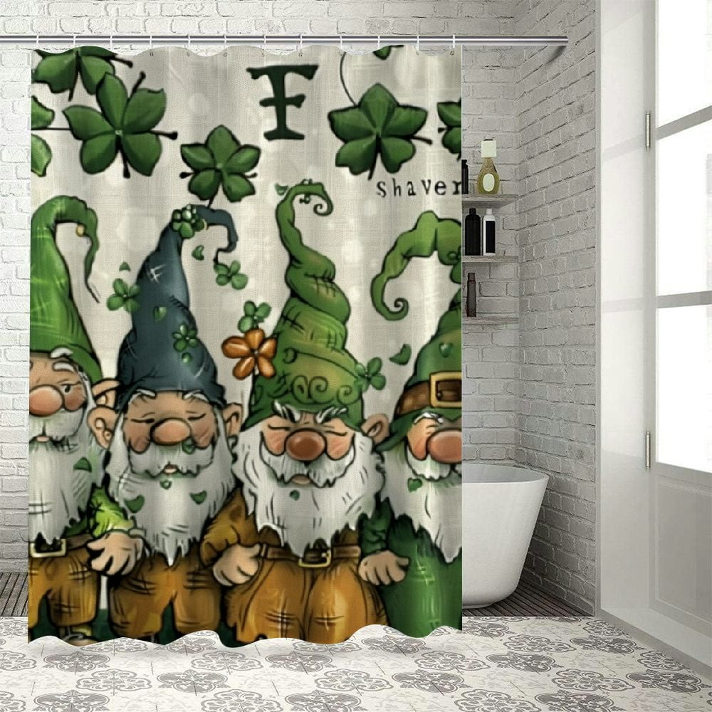Shiartex Shower Curtain Gnomes with St Patrick's Day Waterproof Machine