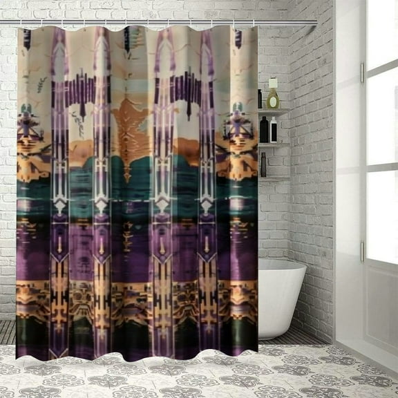 Shiartex Shower Curtain, Purple Boho Cloth Shower Curtain Sets with Curtain Hooks, Colorful Floral Farmhouse Fabric Shower Curtain, Washable Cute Bathroom Shower Curtains White