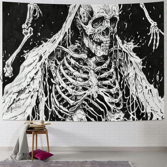 Shiartex Skull Tapestry and White Tapestries Hippie Skeleton Tapestry Gothic Wizard Tapestry Psychedelic Dark Tapestry Wall Hanging for Bedroom 40x30inch