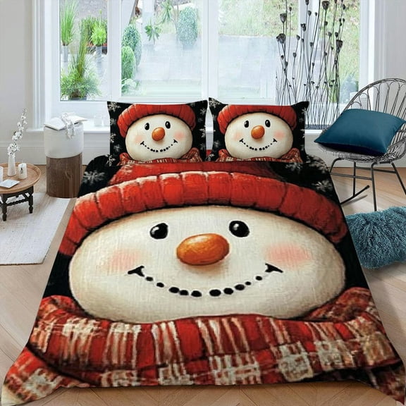 Shiartex Snowman 3-Piece Bedding Set High Quality Soft Bedroom Decor for Men Women Christmas Peach Skin Velvet Bedroom Guest Room 87x68in