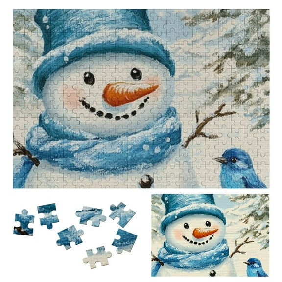 Shiartex Snowman Blue Hat Blue Bird Wooden Jigsaw Puzzles for Adults Impossible Wooden Puzzles Family Friends Gift 300 PCS