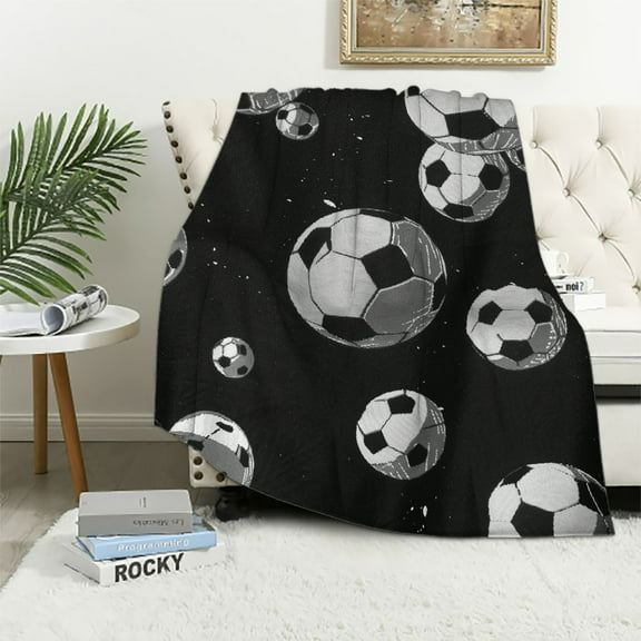 Shiartex   Soccer Blanket,Soft Warm Lightweight Sofa Bed Throws Blanket All Season for Kids Adults Women Football Gift White