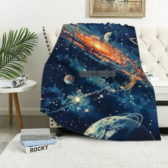 Shiartex Space Blanket for Kids,Milky Way Solar System Space Adventure Planet Rocket Galaxy Starry Sky Constellation Flannel Blanket,Ultra Soft Fluffy Bed Blanket Throw for Sofa Couch White