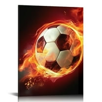 Shiartex Sport Boy Room Wall Art Multicolor Flame Soccer Artwork Canvas Poster Print for Game Room Wall Decor Framed Colorful Football Picture Dormitory Nursery Kids Room Décor 16x20 in/12x16 in