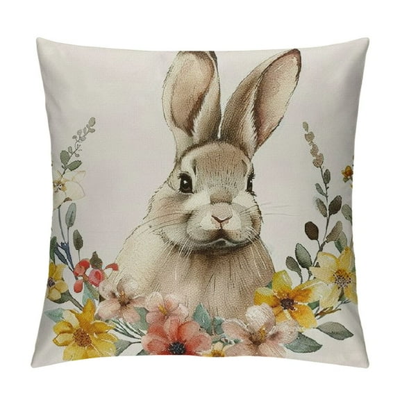 Shiartex Spring Easter Pillow Covers ,Bunny Floral Throw Pillows Case,Rabbit Flowers Design Outdoor Decorative Square Farmhouse Decor Cushion Covers for Home Sofa Bed Couch，Multi-Size