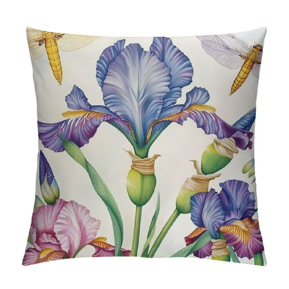 Shiartex Spring Floral Throw Pillow Covers 18 x 18 Inch Narcissus Iris Flower Decorative Throw Pillow Cases Soft Outdoor Cushion Covers for Sofa Garden Couch Home Decor