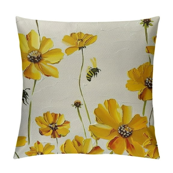 Shiartex Spring Flower Pillow Covers 18x18 Yellow Daisy Bee Farmhouse Decor Throw Pillows Case for Couch Floral Seasonal Pillowcase Outdoor Decorative Cushion Case for Sofa Bed Decorations
