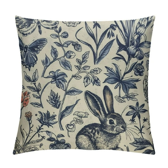 Shiartex Spring Navy Blue Easter Pillow Covers  Floral Leaf Butterfly Botanical Plants Print Decorative Throw Pillows Seasonal Pillow Cases Couch Bed Sofa Decor