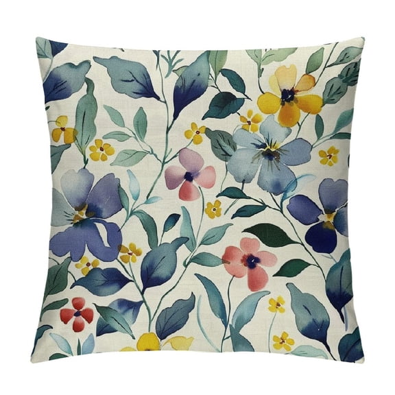 Shiartex Spring Pillow Covers 18x18 Inch , Blue and Yellow Flower Decorative Throw Pillows,Vintage Plant Floral Summer Seasonal Outdoor Decor Pillowcase Cushion Cover for Couch Sofa