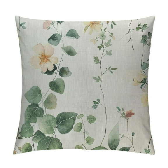 Shiartex Spring Pillow Covers, Sage Green Beige Watercolor Flower Decor Farmhouse Throw Pillows Summer Spring Decorations Floral Pillowcase Square Outdoor Cushion Case for Couch Home