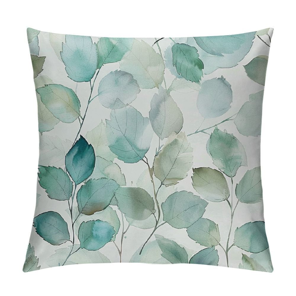 Shiartex Spring Pillow Covers Sage Green Floral Leaf Print Watercolor