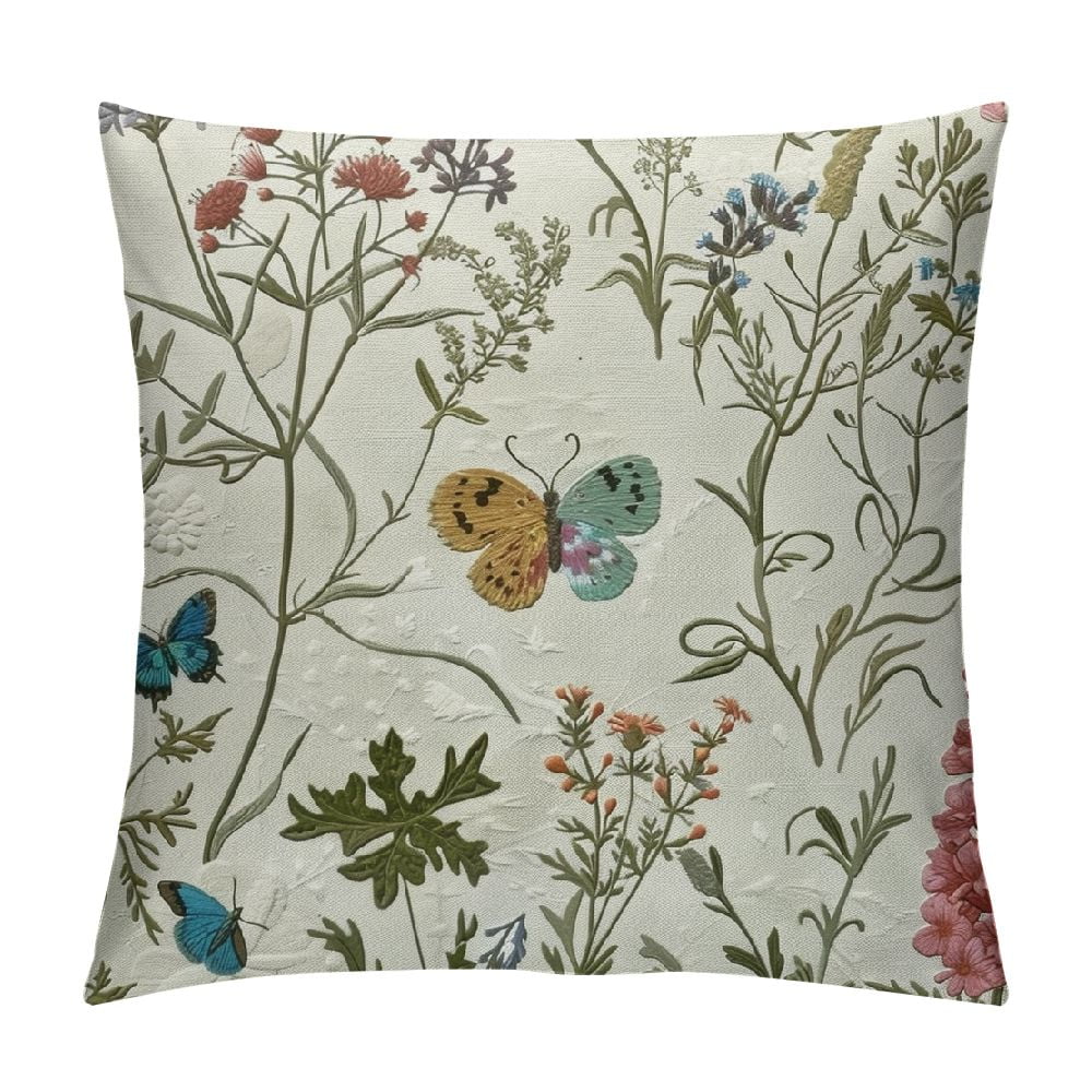 Shiartex Spring Pillow Covers Sage Green Floral Wild Flower Decorative Throw Pillows Outdoor
