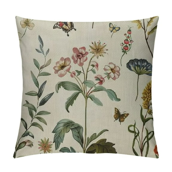 Shiartex Spring Summer Floral Pillow Covers 18x18 Inch Sage Green Wildflower Leaf Herbs Throw Pillows Cover Outdoor Farmhouse Plant  Decorative Square Pillowcase for Couch Bed Sofa Decor