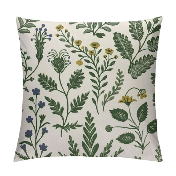 Shiartex Spring Summer Floral Pillow Covers  Sage Green Herbs Yellow Red Blue Flowers Decorative Throw Pillows Botanical Leaf Pillow Cases Farmhouse Home Decor for Sofa Couch Outdoor