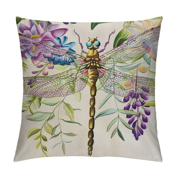 Shiartex Spring Summer Flowers Lumbar Pillow Covers Watercolor Purple Wisteria Dragonfly Floral Decorative Pillow Cases  Seasonal Throw Pillows Farmhouse Home Decor For Sofa Couch Outdoor