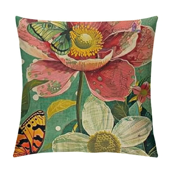 Shiartex Spring Throw Pillow Covers Decorative Outdoor Sunflower Pillow Case, Green Flower Sofa Couch Patio Cushion Case, Floral Cushion Covers for Holiday Home Seasonal Spring Decor,Multi-Size