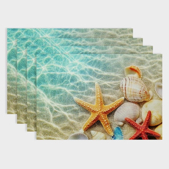 Shiartex Starfish Shells Beach Linen Dining Table Placemats Set of 4 for Birthday Parties, Christmas, Restaurants, Buffets - Home Decoration 18x12in