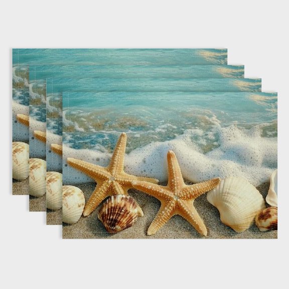 Shiartex Starfish Shells Party Table Linen Dining Placemats, Set of 4, Ideal for Birthday Parties, Christmas, Restaurants, Buffets, Home Decoration 18x12in
