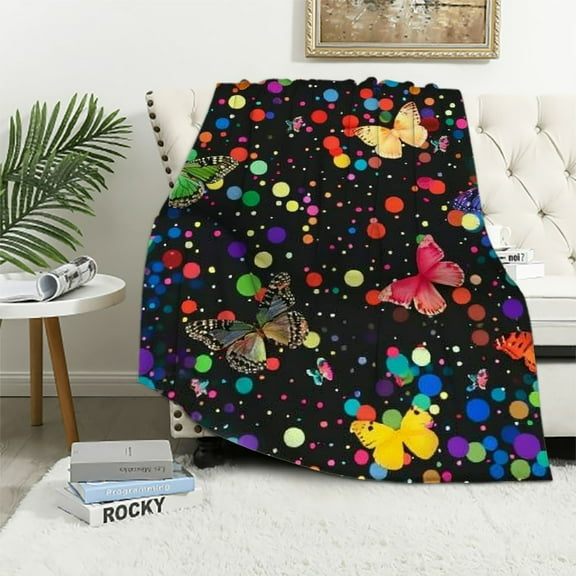 Shiartex Starry Butterfly Throw Blanket for Couch Sofa Bed Office Travel Camping School, Soft Flannel Lap Blanket, Cozy and Comfy Lightweight Decorative for All Seasons