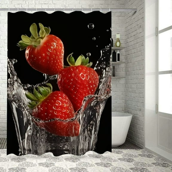 Shiartex Strawberries Water Glass Modern Waterproof Shower Curtain with Hooks for Country Cottage & Farmhouse Bathroom Decor 100% Polyester Fiber Chic Bathroom Decor 36x72