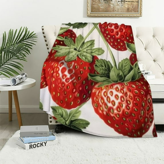 Shiartex Strawberry Throw Blanket Girls Kawaii Red Strawberry Blanket for Bed Couch Sofa Women Sweet Tropical Fruit Blanket Soft and Cozy Plush Blanket All Season Fuzzy BlanketThrow White