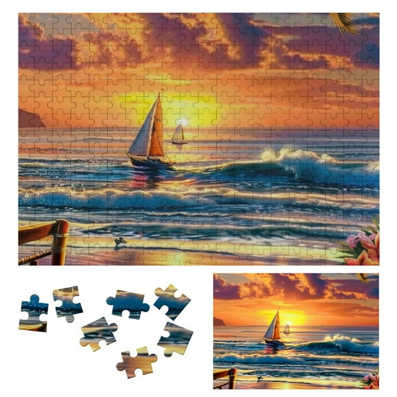 Shiartex Summer Beach Ocean Puzzle for Adults, Hawaii Nature Sunset Scenery Jigsaw Puzzle, Outdoor Camping Sailboat Puzzle 300 PCS