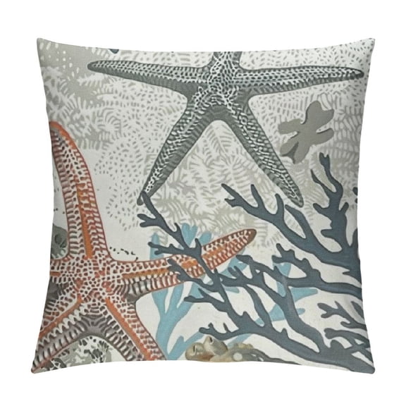 Shiartex  Summer Beachy Pillow Covers  Blue Grey Coral Throw Pillow Covers Coastal Seashell Starfish Pillow Case for Living Room Bedroom Home Decor White
