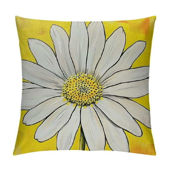 Shiartex Summer Daisy Floral Pillow Covers 18X18 Inch White Petal Flower Bloom Decorative Pillow Cases Yellow Seasonal  Cushion Case Farmhouse Home Decor for Sofa Couch Porch Outdoor