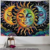 Shiartex Sun and Moon Tapestry Burning Sun Tapestry Black Colorful Wall Tapestries Moon and Stars Tapestry Psychedelic Mandala Tapestry Wall Hanging for Room (Multi Size) Painting