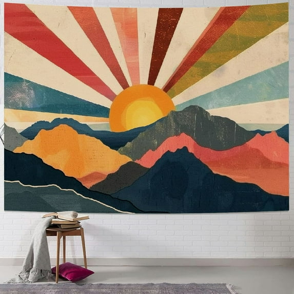 Shiartex Sun Tapestry Boho Mountain Abstract Wall Hanging Tapestries Small Sunrise Sunset Western Retro Tapestrys Hippie Aesthetic Vintage Geometric Rainbow  Living Room Dorm Painting