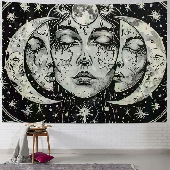Shiartex Sun and Moon Tapestry, Tapestries Mystic Burning Sun with Star Wall Hanging decor for Bedroom 50x40inch