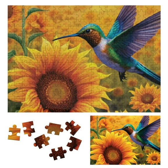 Shiartex Sunflower Hummingbird Puzzles for Adults, Bird Flower Art Jigsaw Puzzles, Colorful Challenge Sunflower Plant Puzzle as Hummingbird Wall Decor 300 PCS