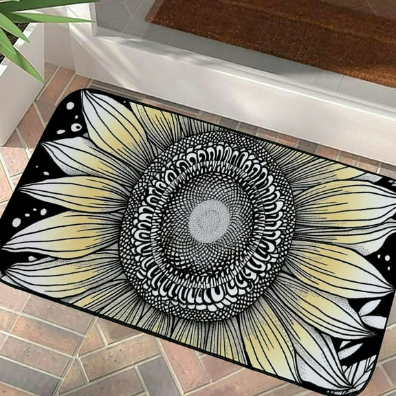 Shiartex Sunflower Low-Profile Floor Mats, Entrance Doormat for Home, Outdoor Entryway Rug with Burlap Felt, Anti-Slip Recycled Rubber Backing, All Season Use, Easy to Clean 19.68*39.37 in