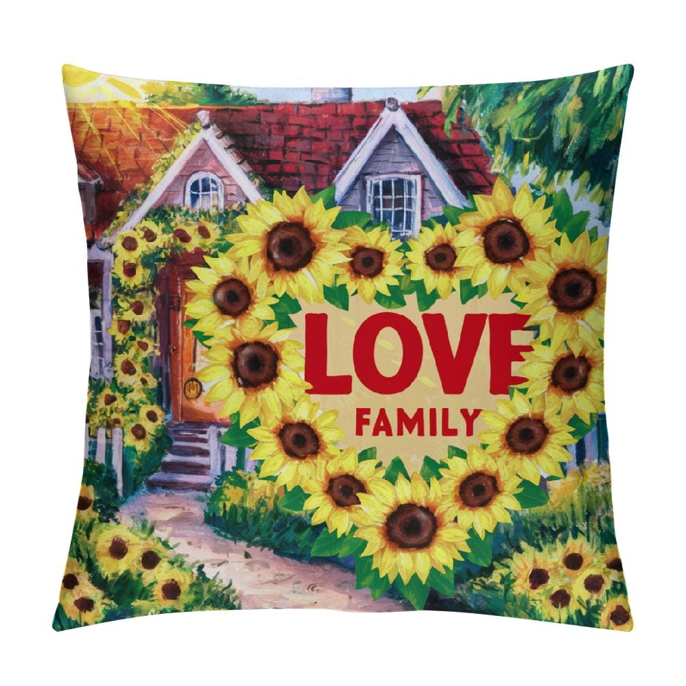 Shiartex Sunflower Throw Pillow Covers, LOVE FAMILY Outdoor Yellow