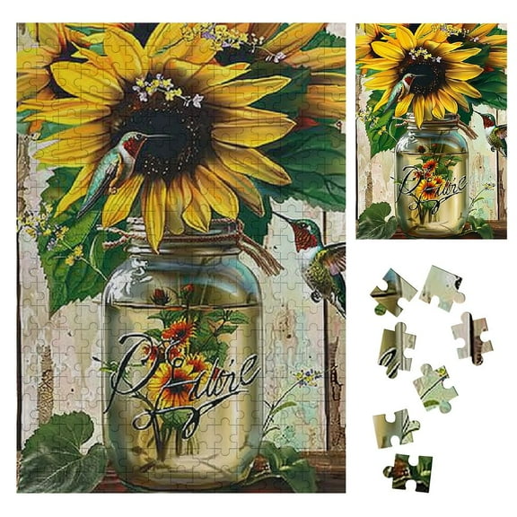 Shiartex Sunflowers Hummingbird Wooden Jigsaw Puzzle for Adults Challenging Impossible - Gift for Family Friends 300PCS