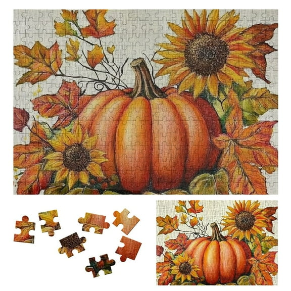 Shiartex Sunflowers Leaves Pumpkin Wooden Jigsaw Puzzle for Adults - Impossible Challenge, Thanksgiving Gift for Family Friends 300 PCS