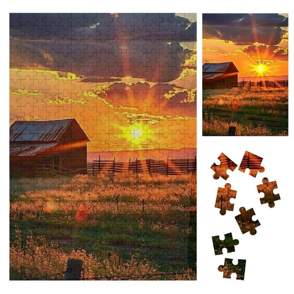 Shiartex Sunset Farm Barn Wooden Jigsaw Puzzle for Family Friends Birthday Wedding Gift 300PCS