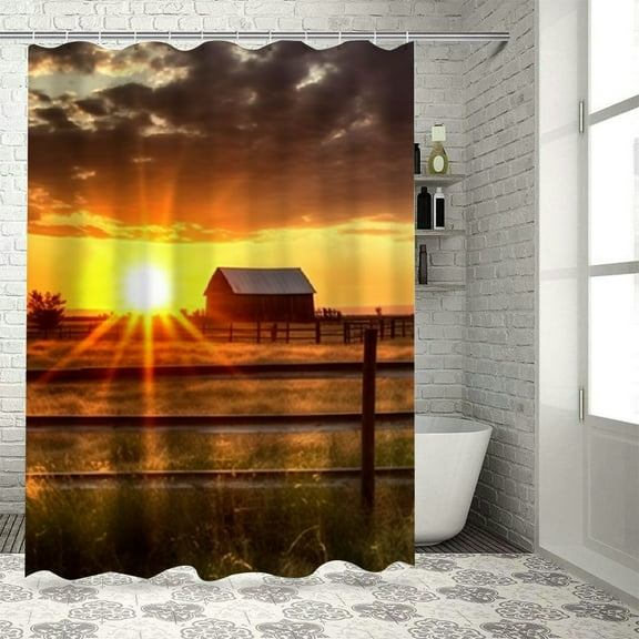 Shiartex Sunset Farm Scenery Printed Shower Curtain Decor 100% Polyester Washable Bathroom Curtain with Hooks 36x72