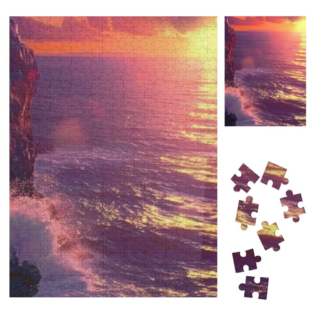 Shiartex Sunset Ocean Rocky Cliff Wooden Jigsaw Puzzle Family Friends ...
