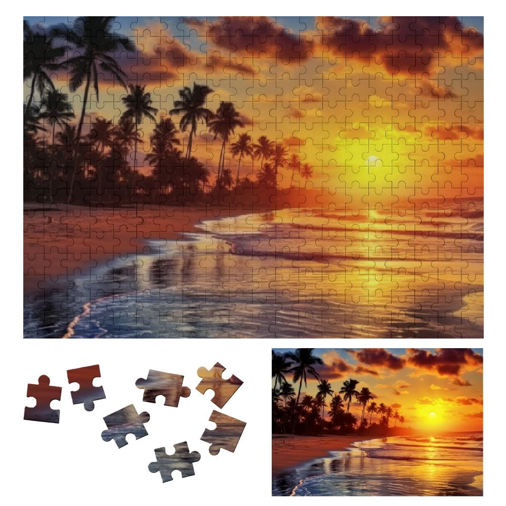 Shiartex Sunset Palm Trees Beach Wooden Jigsaw Puzzle for Adults and ...