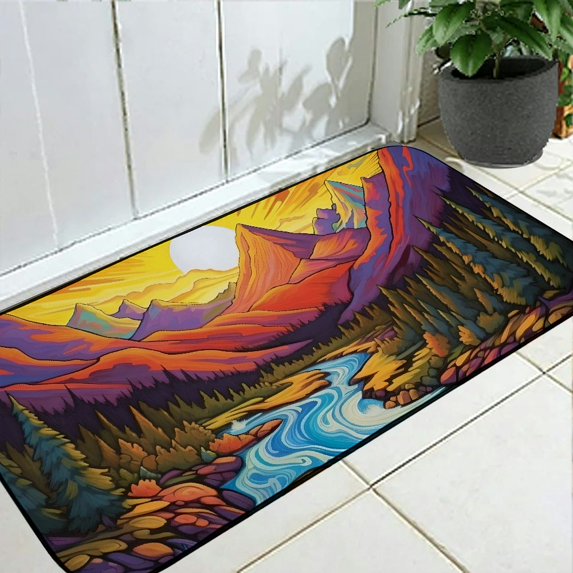 Shiartex Sunset Throw Mats for Indoor and Outdoor Entryways - Burlap Felt Floor Mat with Anti-Slip Rubber Backing 19.68*47.24 in