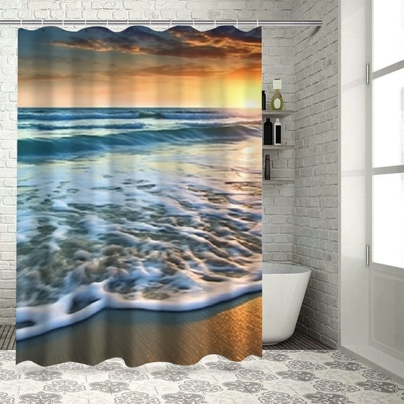 Shiartex Sunset Waves Beach Modern Waterproof Shower Curtain for Country Cottage & Farmhouse Bathroom Decor with Hooks 100% Polyester Fiber Bathroom Decoration 36x72