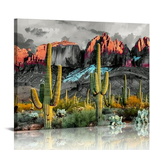 Shiartex  Superstition Mountains Sunset Wall Art Arizona Western Desert Cactus Landscape Paintings Canvas Art Print Nature Pictures for Home Wall Decoration Ready to Hang 20x16in