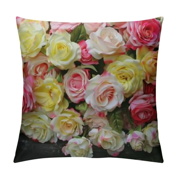 Shiartex Sweety Pink Yellow Rose Print Throw Pillow Covers Fashion Throw Pillow Case Soft Couch Pillows Decorative Square Pillow Covers for Sofa Living Room