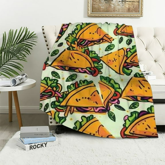 Shiartex  Tacos Print Flannel Lightweight Blankets Plush  Bedding Throw Blanket for Couch and Bed for Adult White